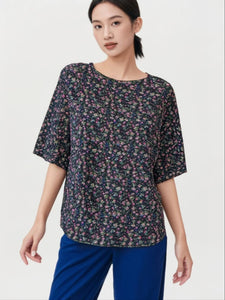 9250007 Floral Flowy Crinkled Top