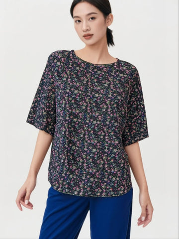 9250007 Floral Flowy Crinkled Top