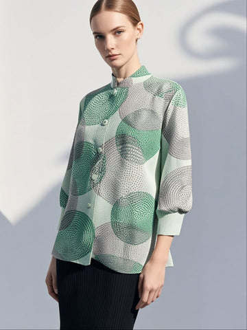 9250008 Circular Print Puff Sleeve Blouse