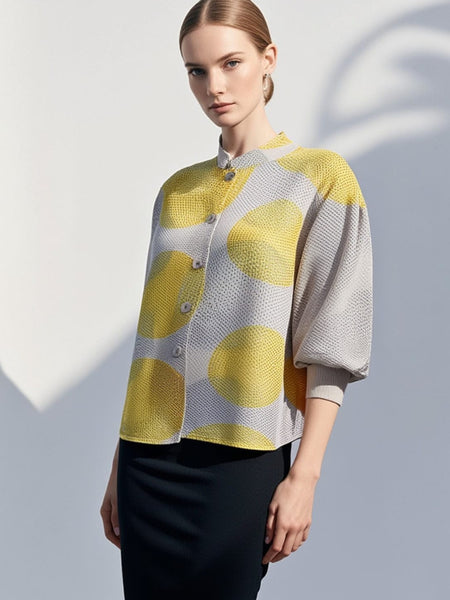 9250008 Circular Print Puff Sleeve Blouse