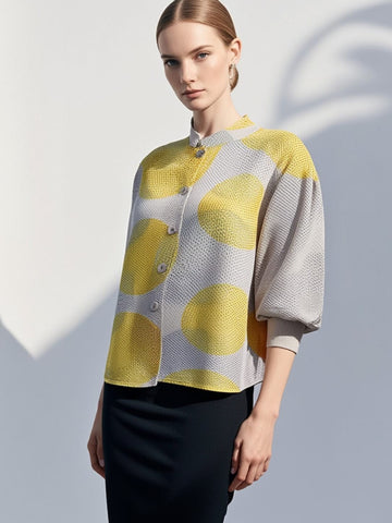 9250008 Circular Print Puff Sleeve Blouse