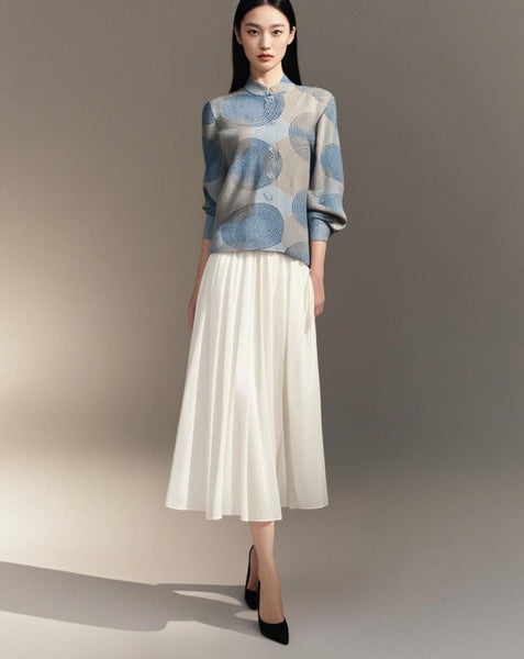 9250008 Circular Print Puff Sleeve Blouse