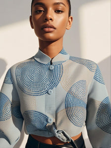 9250008 Circular Print Puff Sleeve Blouse