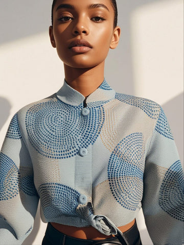 9250008 Circular Print Puff Sleeve Blouse