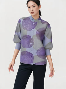 9250008 Circular Print Puff Sleeve Blouse