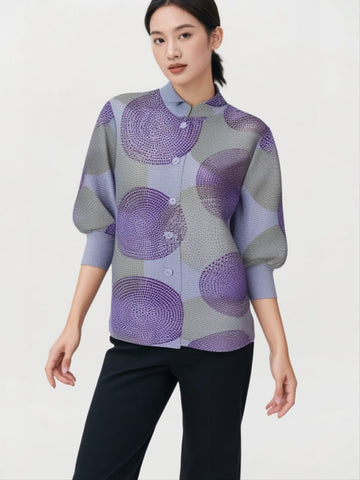 9250008 Circular Print Puff Sleeve Blouse