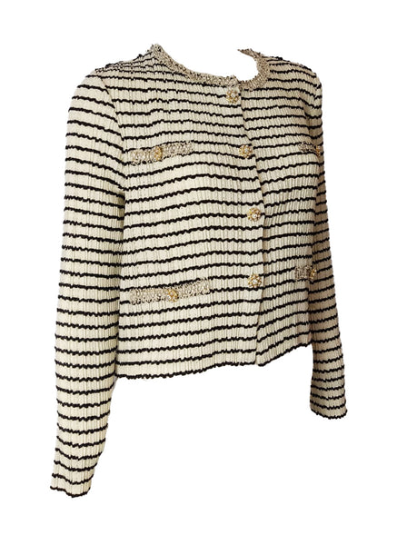 9250010 Stripes Pleated-Knit Cardigan