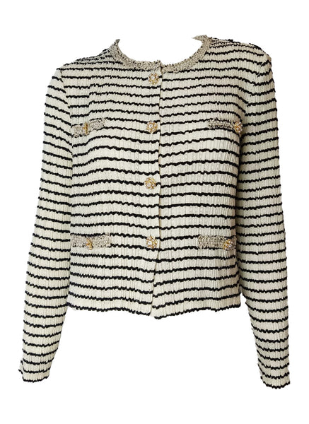 9250010 Stripes Pleated-Knit Cardigan