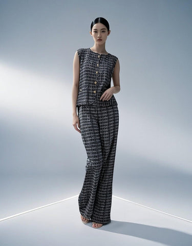9250012 Tweed Style Top & Pants Set