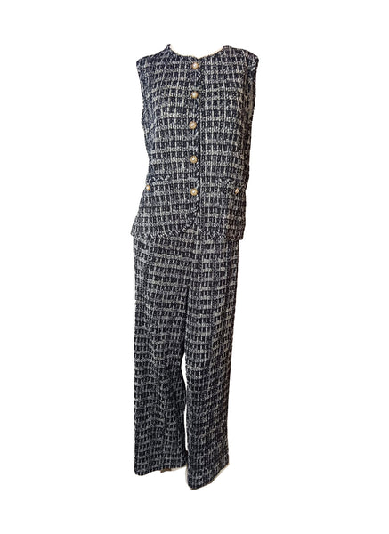 9250012 Tweed Style Top & Pants Set