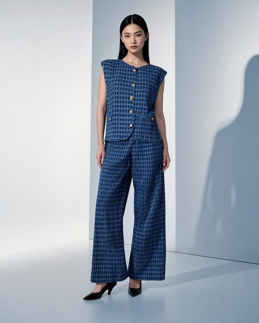9250012 Tweed Style Top & Pants Set