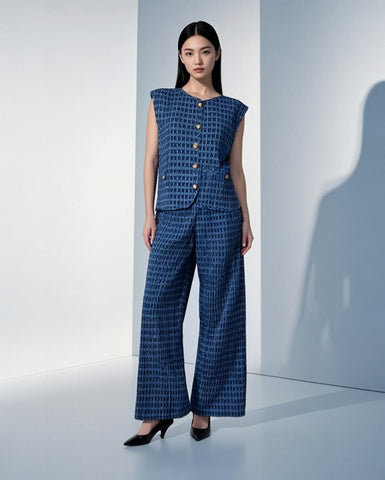 9250012 Tweed Style Top & Pants Set