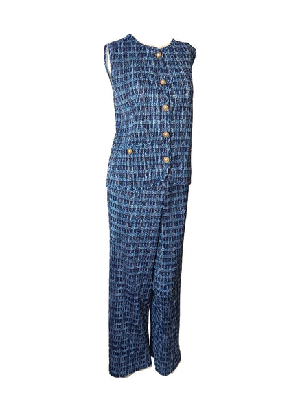 9250012 Tweed Style Top & Pants Set