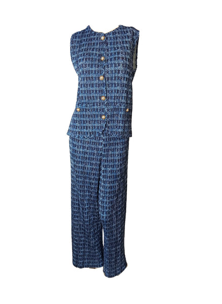 9250012 Tweed Style Top & Pants Set
