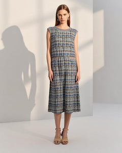 9250014 Tweed Style Pleated Dress