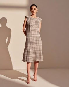 9250014 Tweed Style Pleated Dress