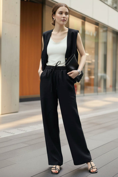 Straight-cut Drawstring Linen Pants