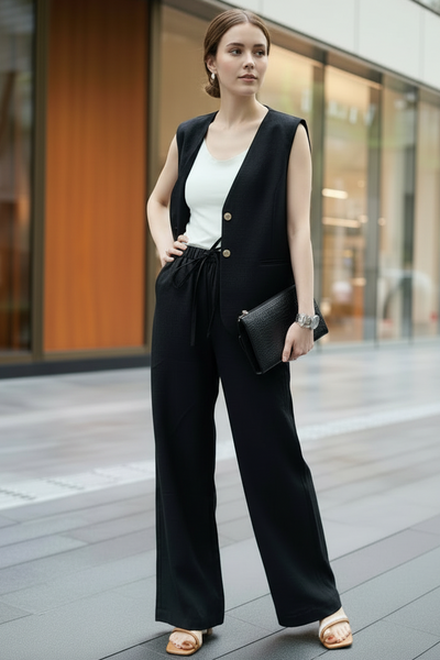 Straight-cut Drawstring Linen Pants