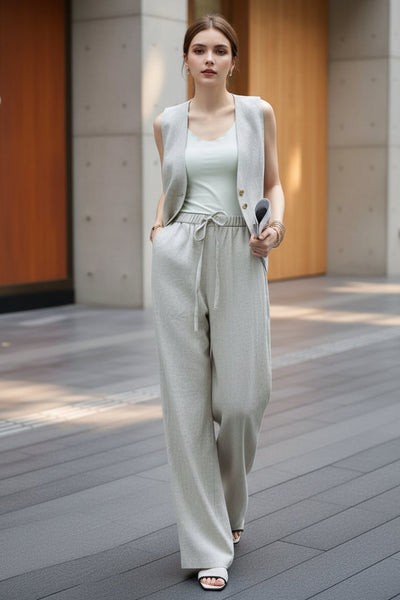 Straight-cut Drawstring Linen Pants