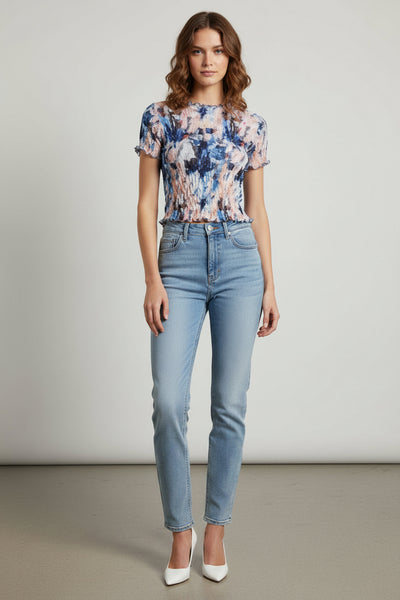 Abstract Print Wrinkled Top