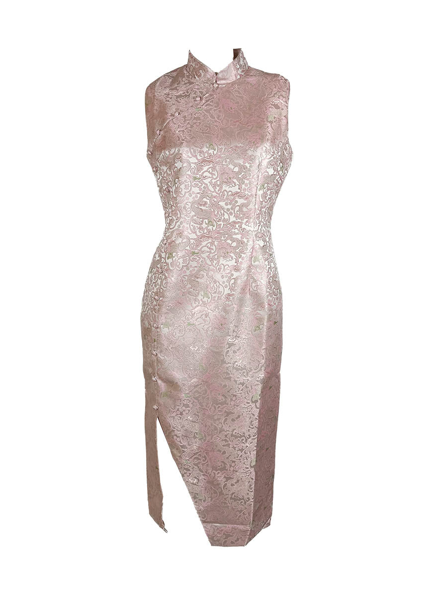 D240014 Silver Embroidery Slit Cheongsam
