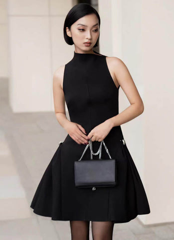 D240035 Asymmetrical Flared Mini Dress