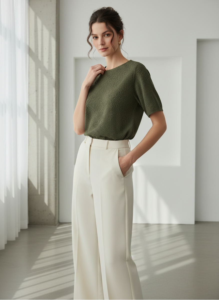 Textured Floral Creased Top