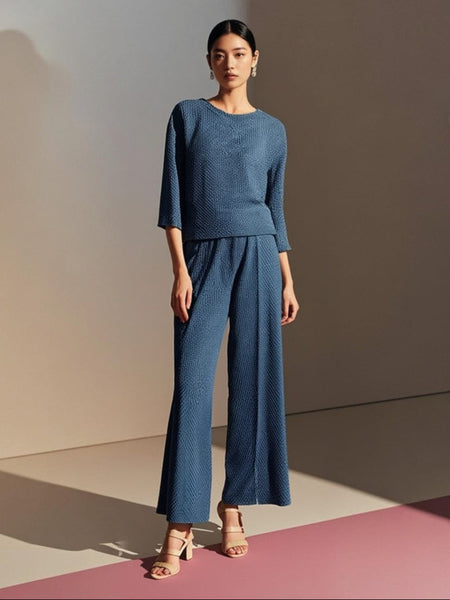 Denim Print Pleated  Pants