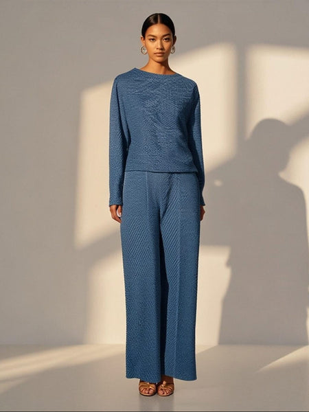 Denim Print Pleated Top