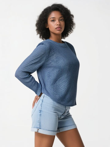 Denim Print Pleated Top