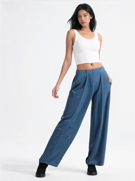 Denim Print Pleated  Pants