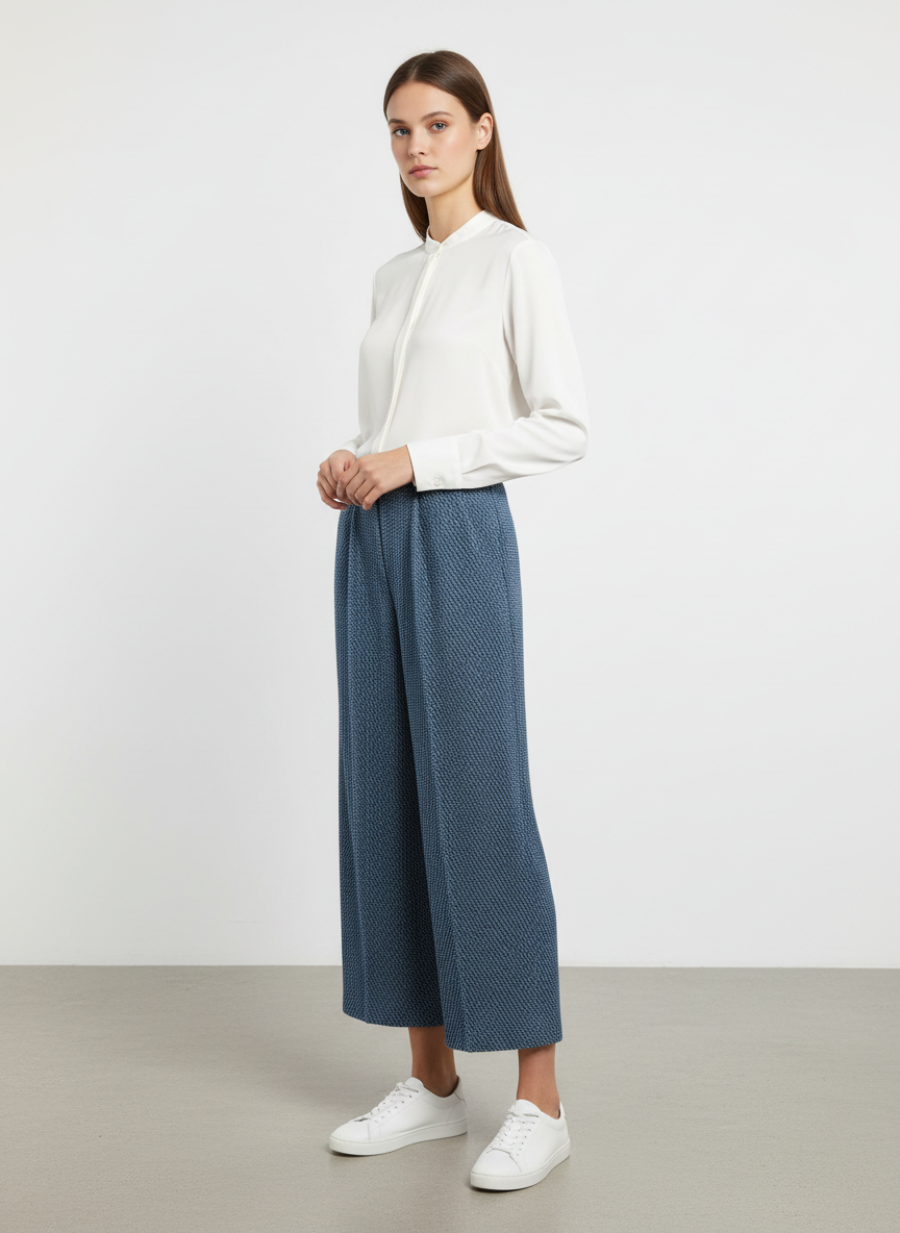 Denim Print Pleated  Pants