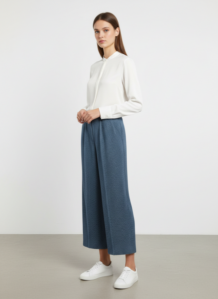 Denim Print Pleated  Pants