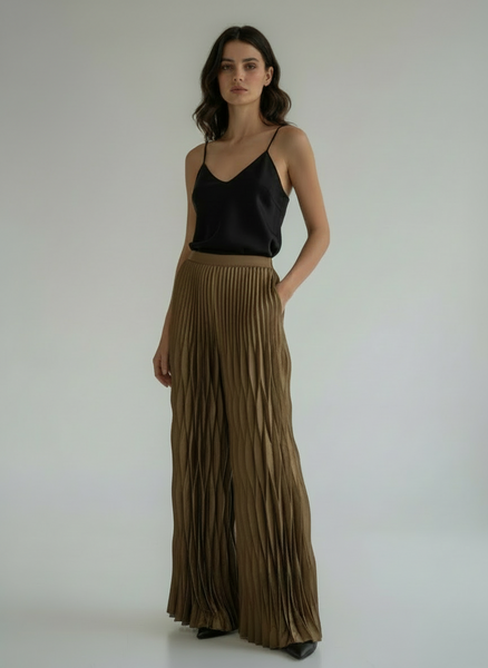 Satin Pleated Dress Pants