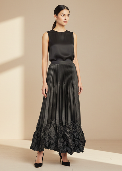 Satin Pleated Long Skirt