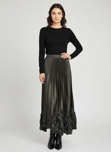 Satin Pleated Long Skirt