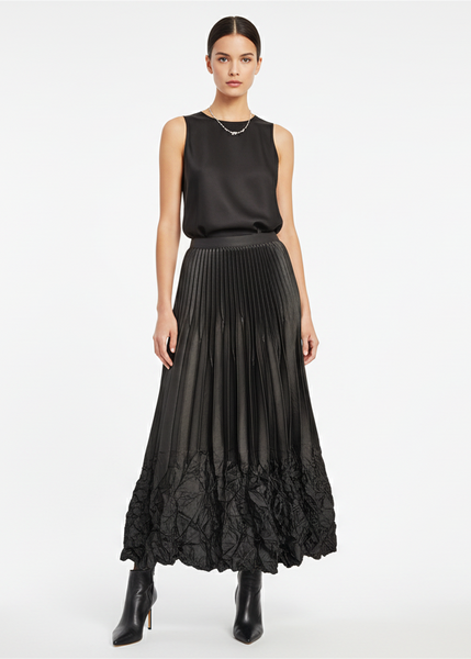 Satin Pleated Long Skirt