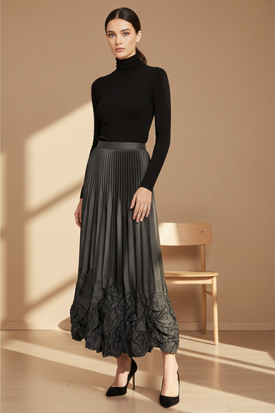Satin Pleated Long Skirt