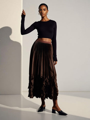 Satin Pleated Long Skirt