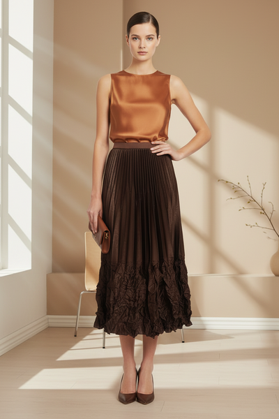Satin Pleated Long Skirt