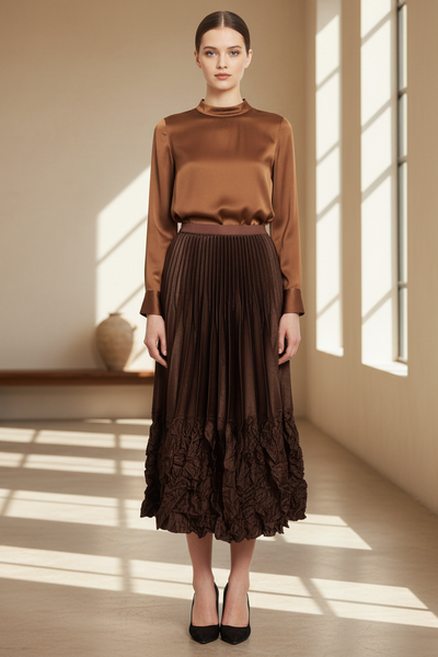 Satin Pleated Long Skirt
