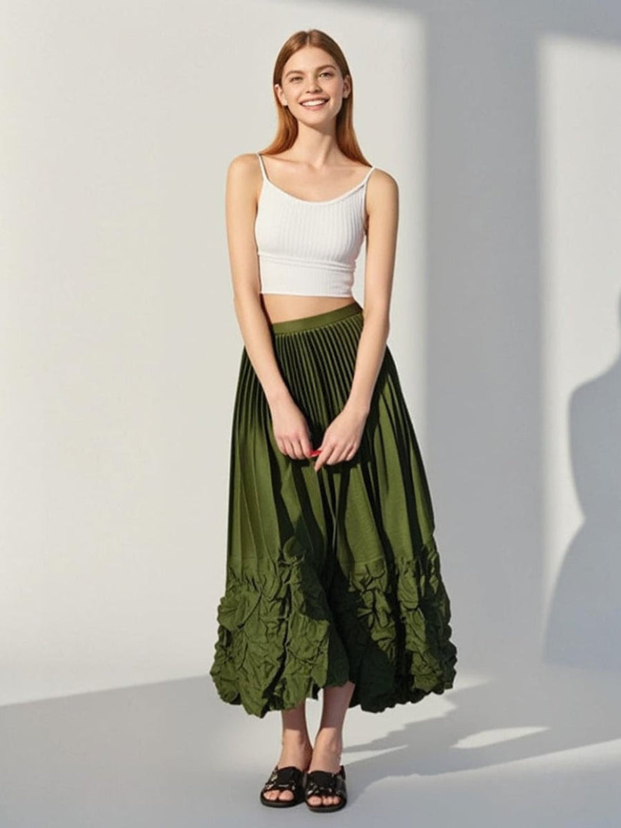 Satin Pleated Long Skirt