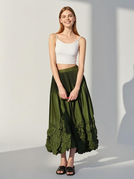 Satin Pleated Long Skirt