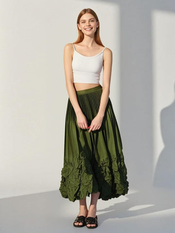 Satin Pleated Long Skirt