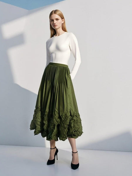 Satin Pleated Long Skirt