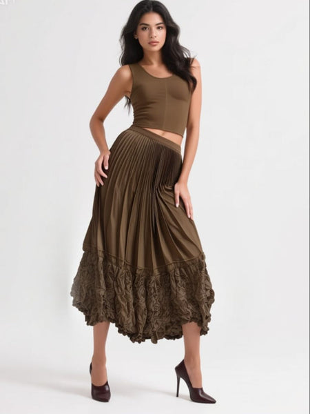 Satin Pleated Long Skirt