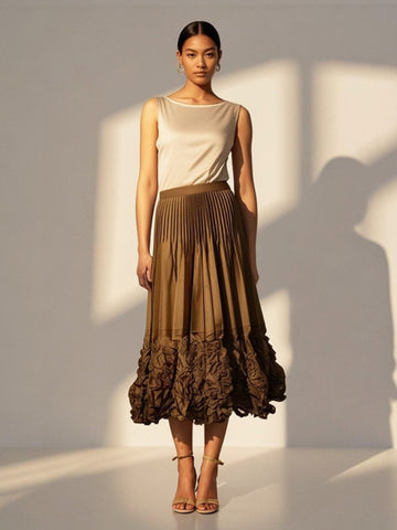 Satin Pleated Long Skirt