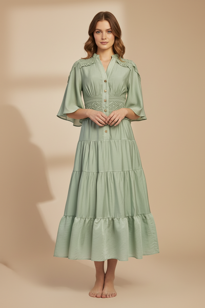 Flare Sleeve Midi Dress