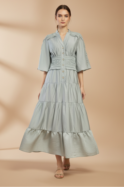 Flare Sleeve Midi Dress