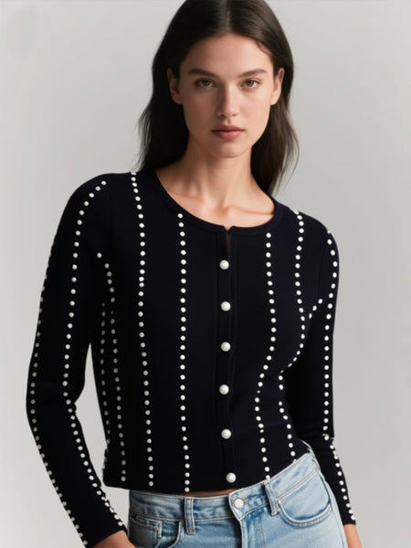 Pearl Beaded Knit Cardigan